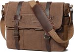 Messenger Bag for Men 15.6 Inch Canvas Laptop Computer Bag Leather Briefcase - Image 8